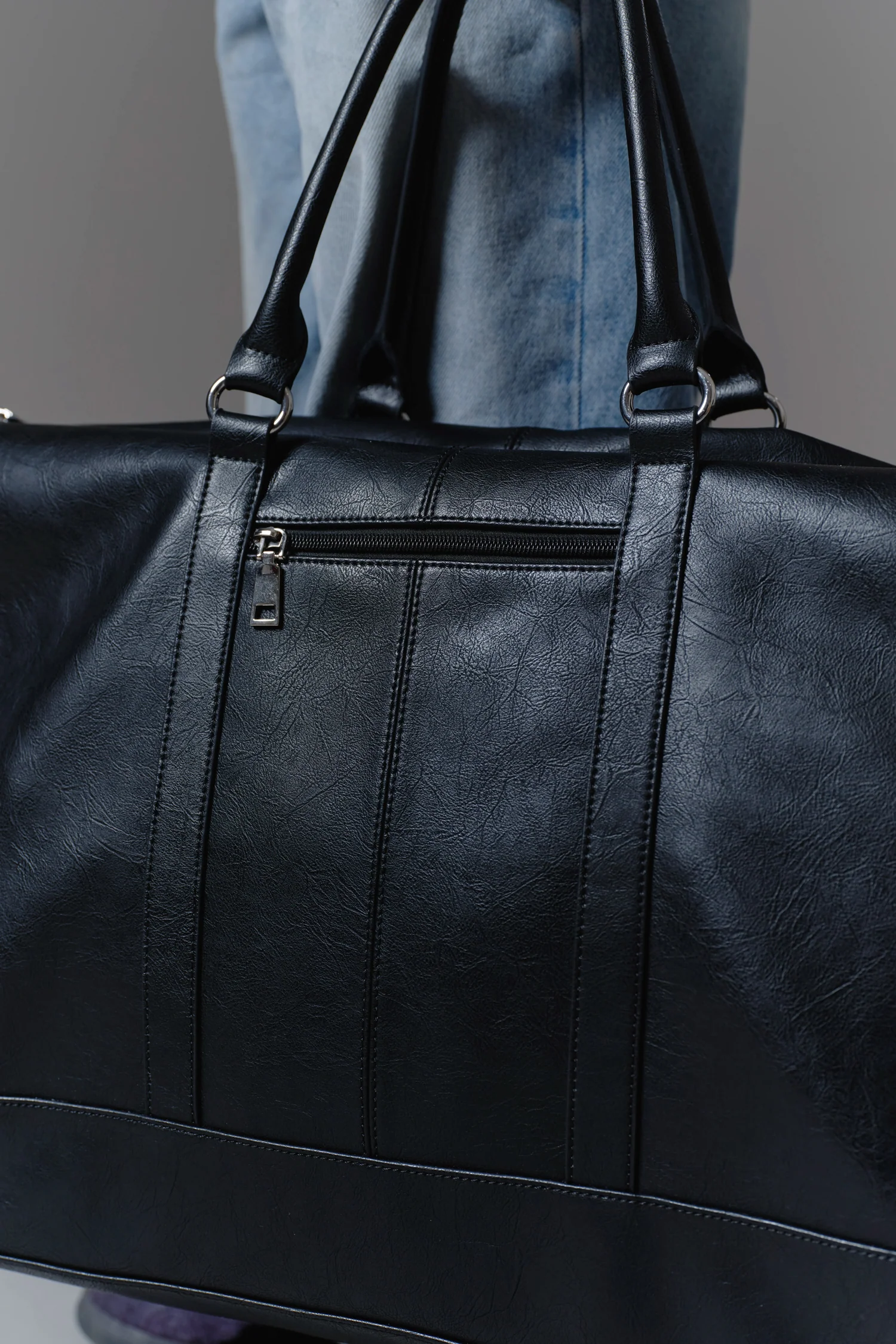 BLACK "VOYAGER" LEATHER BAG - Image 8